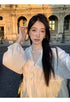 Women Lace Tie Lantern Sleeves Loose Tops